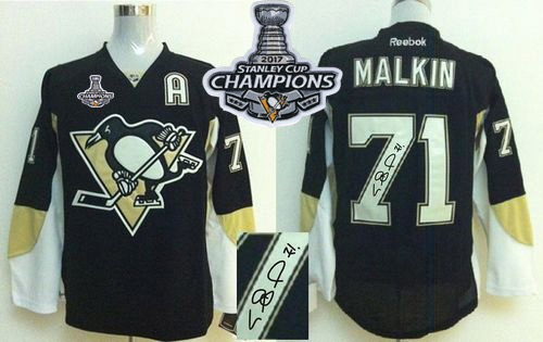 Penguins #71 Evgeni Malkin Black Autographed Stanley Cup Finals Champions Stitched NHL Jersey - Click Image to Close
